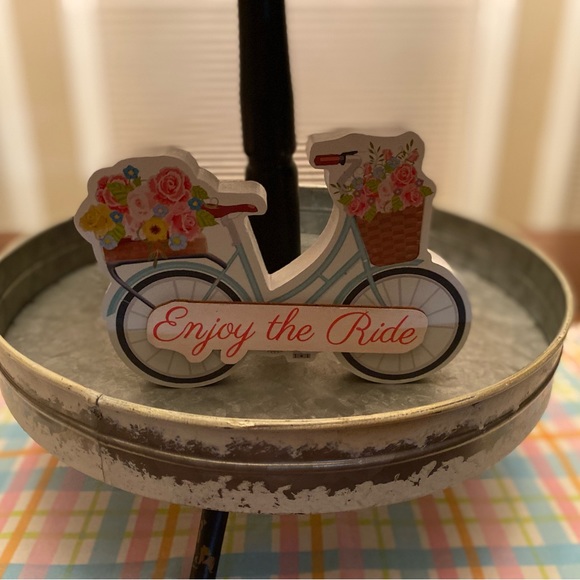 Bicycle Wood Signs Set Of 3 For Tier Trays, Enjoy The Ride, Hello Sunshine - Picture 5 of 15